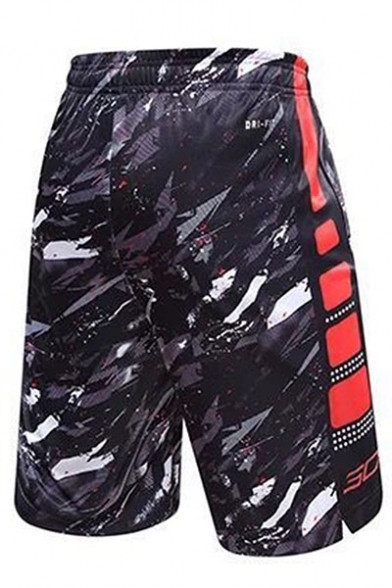 Men's Popular Fashion Printed Elastic Waist Loose Fit Quick-drying Basketball Shorts with Zipped Pocket