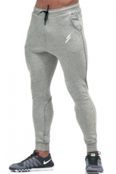 Men's Simple Fashion Logo Printed Zipped Pocket Drawstring Waist Skinny Fit Casual Sweatpants