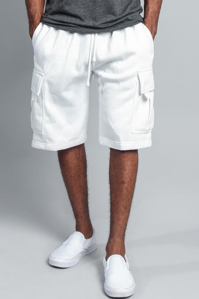 Men's Summer Fashion Flap Pocket Drawstring Waist Casual Relaxed Cargo Sweat Shorts