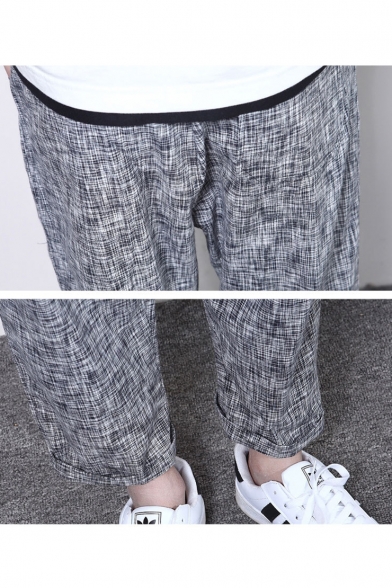 Men's Summer Fashion Simple Plain Drawstring Waist Grey Retro Linen Tapered Pants