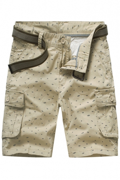 Men's Summer New Fashion All-over Printed Flap Pocket Side Zip-fly Cotton Cargo Shorts