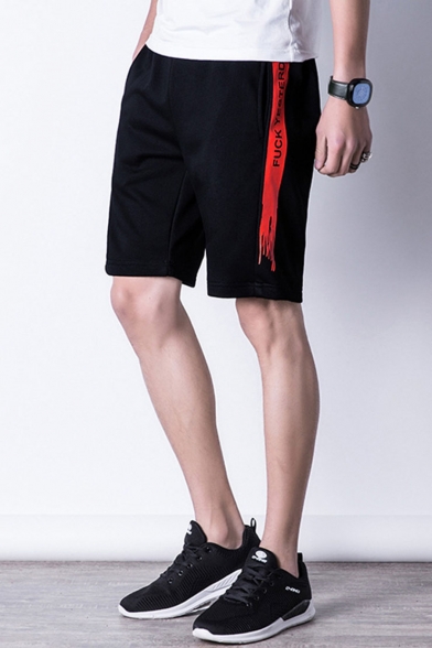 Men's Summer Trendy Colorblock Letter Printed Elastic Waist Relaxed Sweat Shorts