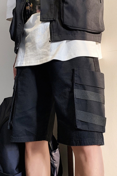 Men's Summer Trendy Simple Plain Ribbon Patched Casual Cargo Shorts