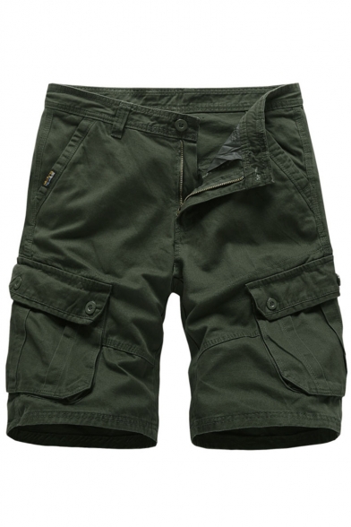 Men's Summer Trendy Simple Solid Color Multi-pocket Casual Cotton Cargo Shorts