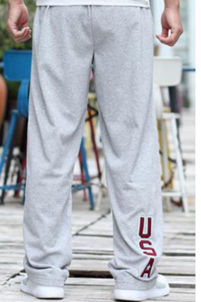 Men's Trendy Letter USA Star Printed Zipped Pocket Drawstring Waist Loose Fit Casual Sweatpants