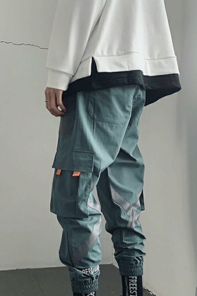 Men's Trendy Multi-pocket Designed Cross Tape Patched Back Casual Cotton Cargo Pants