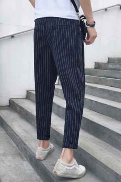 Men's Trendy Stripe Pattern Casual Cropped Dress Pants