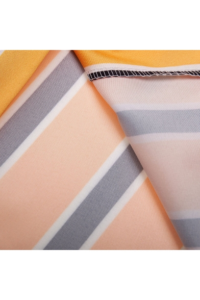 Mens Stylish Yellow Vertical Striped Print Short Sleeve Button Up Cotton Shirt