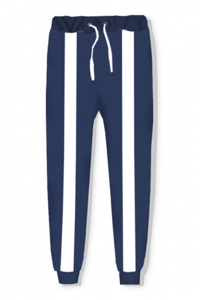 New Trendy Comic 3D Striped Printed Blue Drawstring Sweatpants