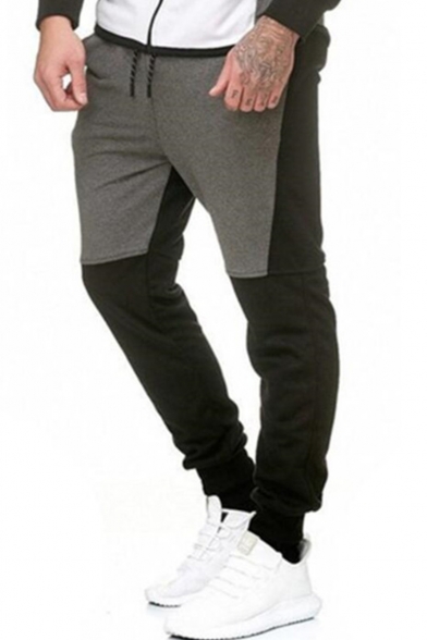 Simple Fashion Color Block Drawstring Waist Slim Fit Casual Sports Joggers Sweatpants for Men