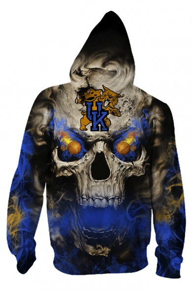 Stylish Cool Smog Skull Print Long Sleeve Zip Up Fitted Drawstring Hoodie