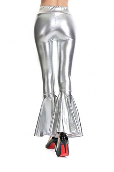 Stylish Metallic Color High Waist Fitted Boot Cut Pants