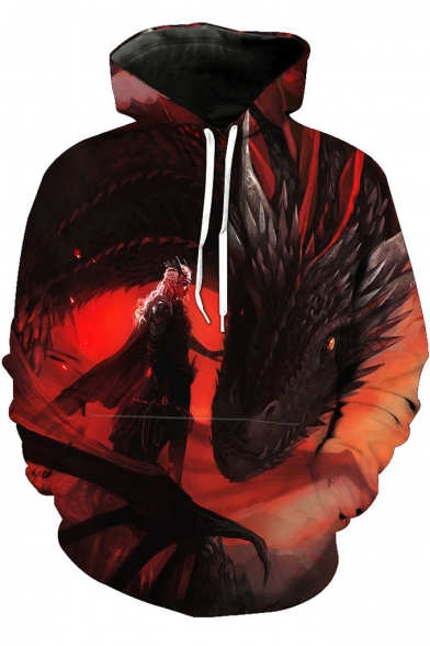 Stylish Mother of Dragons 3D Pattern Long Sleeve Red Casual Loose Hoodie