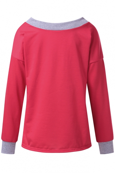 Stylish Oblique Shoulder Long Sleeve Plain Casual Pullover Sweatshirt