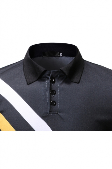 Summer Mens Unique Cool Striped Print Short Sleeve Fitted Polo Shirt