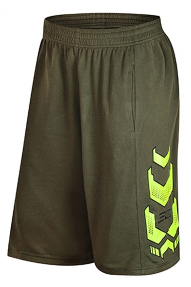 Summer Trendy Colorblock Printed Elastic Waist Men's Basketball Shorts Casual Loose Athletic Shorts