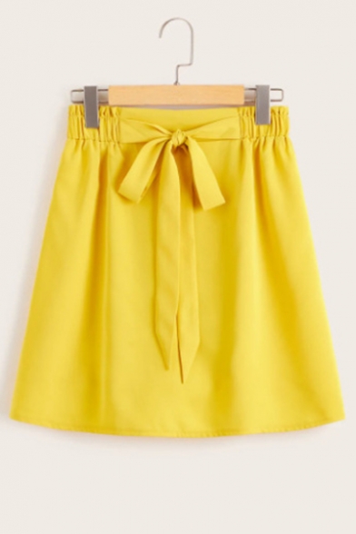 

Summer Trendy Yellow Bow-Tie Sweet A-Line Mini Skirt for Women, LM549498