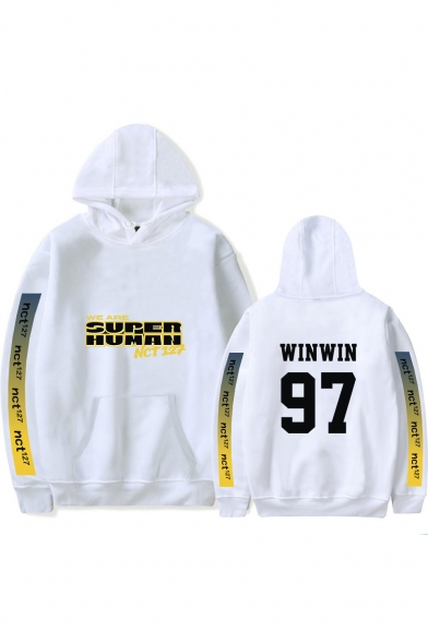 WE ARE SUPERHUMAN Cool Letter Printed Long Sleeve Casual Sport Pullover Hoodie