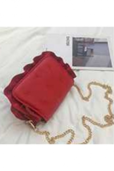 Women's Elegant Solid Color Ruffled Embellishment Chain Strap Crossbody Bag