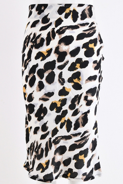 Women's Sexy Leopard Pattern High Rise Midi Shift Skirt