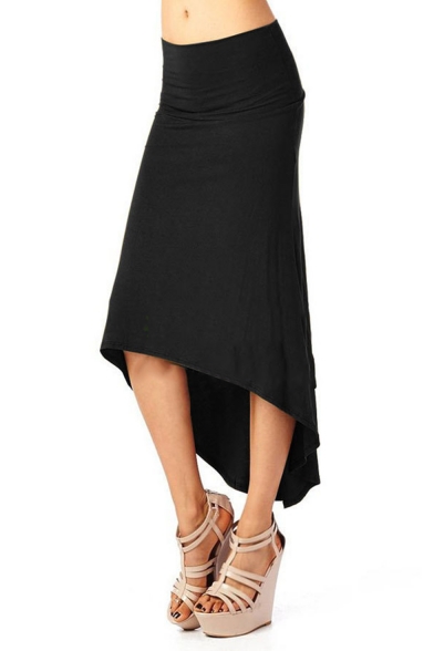 Womens Popular Simple Plain High Low Hem Swallowtail Bodycon Skirt