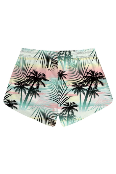 Womens Summer Fashion Tropical Printed Quick Drying Swim Shorts Beach Shorts