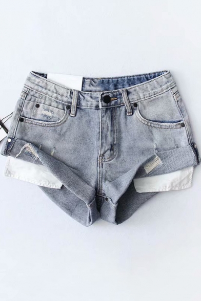 Womens Summer Vintage High Rise Rolled Cuff Ripped Denim Shorts Hot Pants
