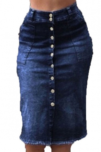high waist fitted denim skirt