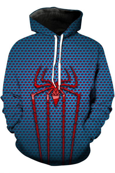 Cool Unique Blue Spider 3D Printed Long Sleeve Casual Loose Unisex Hoodie