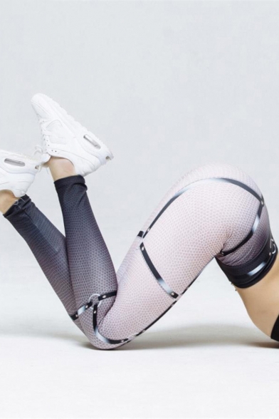 Cool Unique Elastic Waist Straps Embellished Sport Legging Pants
