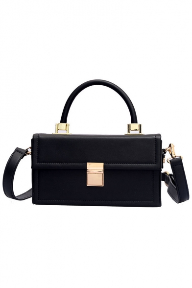 Designer Color Block PU Leather Metal Lock Crossbody Box Bag Satchel Handbag 12*21*9 CM