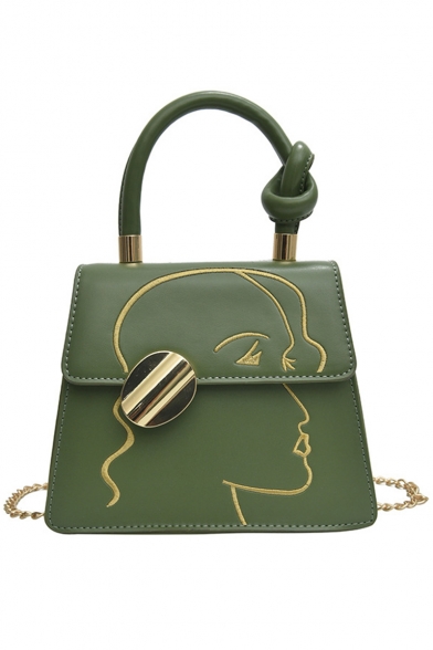 Designer Fashion Figure Embroidery Pattern Metal Button Embellishment Satchel Handbag 21*16*8 CM
