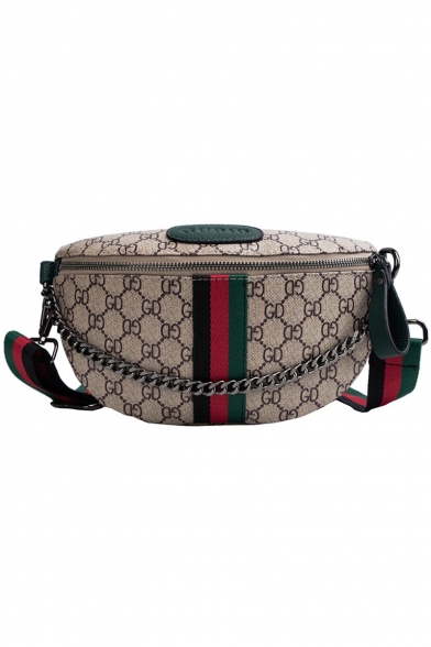 Fashion Classic Printed Colorblock Striped Tape Patched Chain Embellishment Crossbody Belt Bag 25*15*9 CM