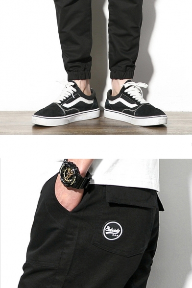 Fashion Logo Embroidery Pattern Drawstring Waist Elastic Cuffs Men's Casual Tapered Pants
