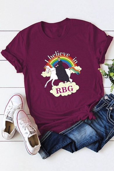 Funny Rainbow Unicorn Letter I BELIEVE IN Comfort Cotton Short Sleeve Graphic Tee