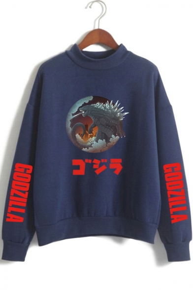 Godzilla King of the Monsters Mock Neck Long Sleeve Loose Fit Pullover Sweatshirt