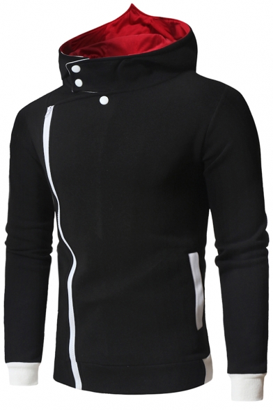 Guys Fashion Totem Print Back Long Sleeve Zipper Front Slim Fit Hoodie