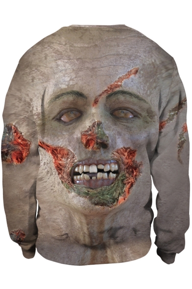 Hot Popular Halloween 3D Figure Face Print Round Neck Long Sleeve Sweatshirt