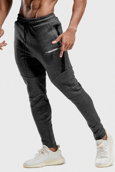 Men's New Fashion Letter Printed Tape Side Drawstring Waist Casual Slim Jogging Pants Sports Pencil Pants