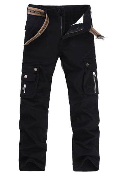 Men's Popular Fashion Solid Color Multi-pocket Straight Tactical Cargo Pants
