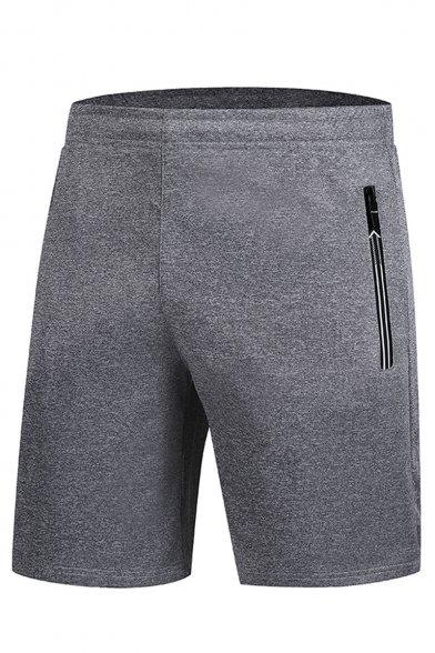 Men's Summer Fashion Simple Plain Zipped Pocket Running Sports Sweat Shorts