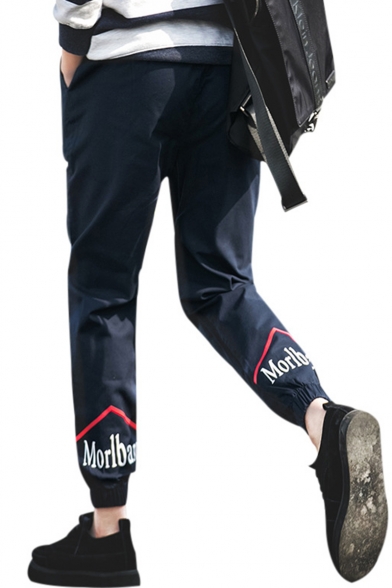 Men's Trendy Letter MORLBARO Printed Drawstring Waist Elastic Cuffs Casual Track Pants