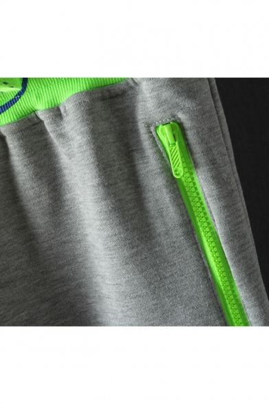 Men's Trendy Letter Printed Contrast Hem Zipped Pocket Drawstring Waist Casual Loose Warm Sports Sweatpants