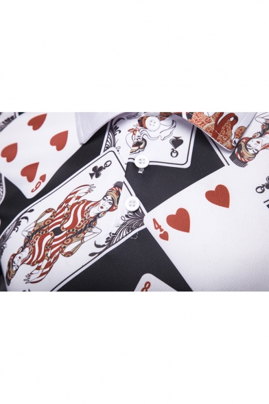 Mens Hot Popular Unique Poker Card Printed Short Sleeve Black Slim Polo Shirt