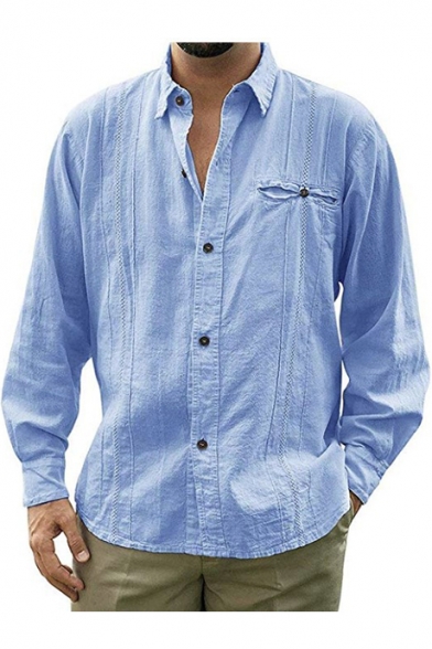 Etecredpow Mens Loose Button Down Long Sleeve Solid Shirts