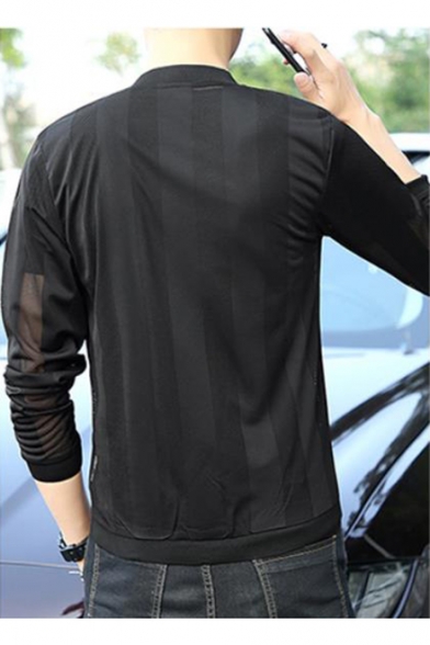 Mens Summer Trendy Breathable Sheer Mesh Panel Long Sleeve Zip Up Sun Protection Jacket Coat