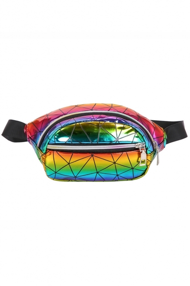 New Fashion Colorful Laser Geometric Luminous Print Zipper Crossbody Belt Purse 26*14*8 CM