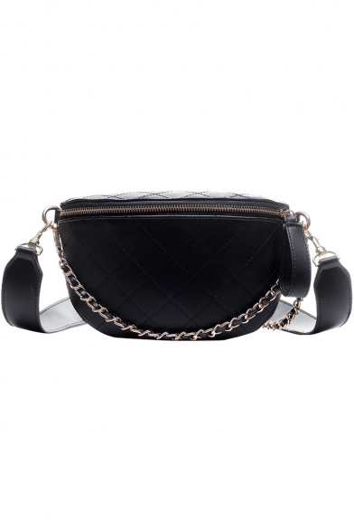 New Fashion Solid Color Diamond Check Quilted Waist Belt Bag With Chain Strap 24*16*1 CM