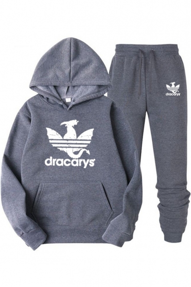Popular Dracarys Dragon Logo Print Casual Loose Hoodie with Sweatpants Sport Two-Piece Set