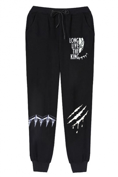 Popular Fashion Letter LONG LIVE THE KING Scratch Printed Drawstring Waist Guys Casual Jogging Sweatpants
